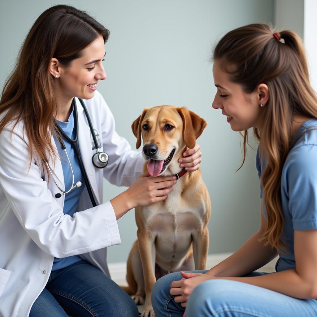 Experienced veterinarian examining a dog at Northland Animal Hospital