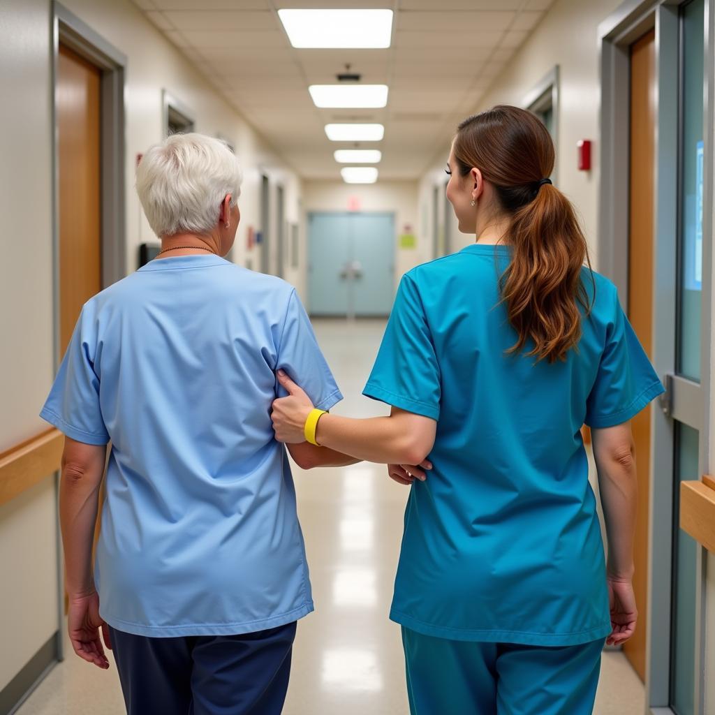 Nurse Assisting a Patient with a Yellow Wristband