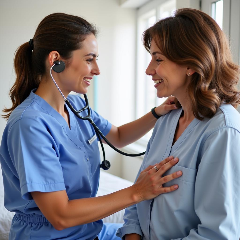 A nursing assistant meticulously taking a patient's vital signs