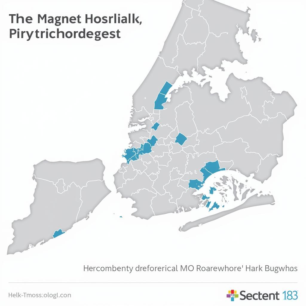 A map of NYC highlighting the locations of various Magnet-recognized hospitals.