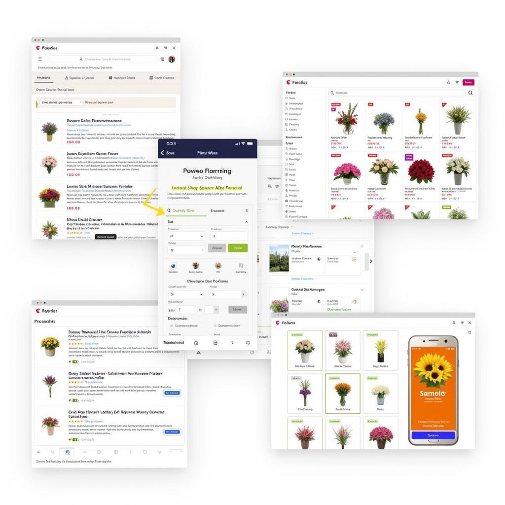 Various online resources for finding and ordering flowers: websites, apps, and delivery platforms.