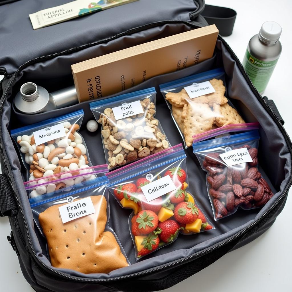 An organized hospital bag with snacks