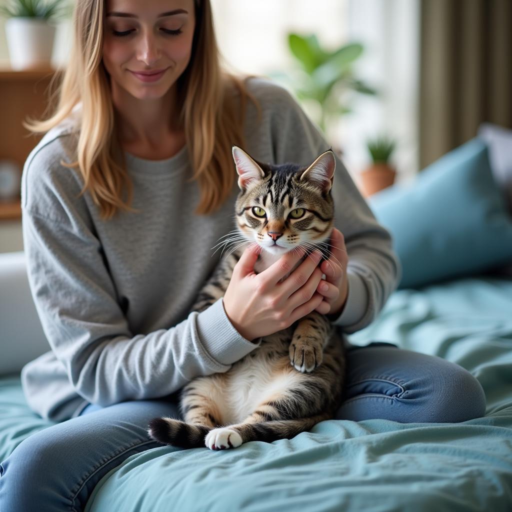 Pet Owner Comforting Cat