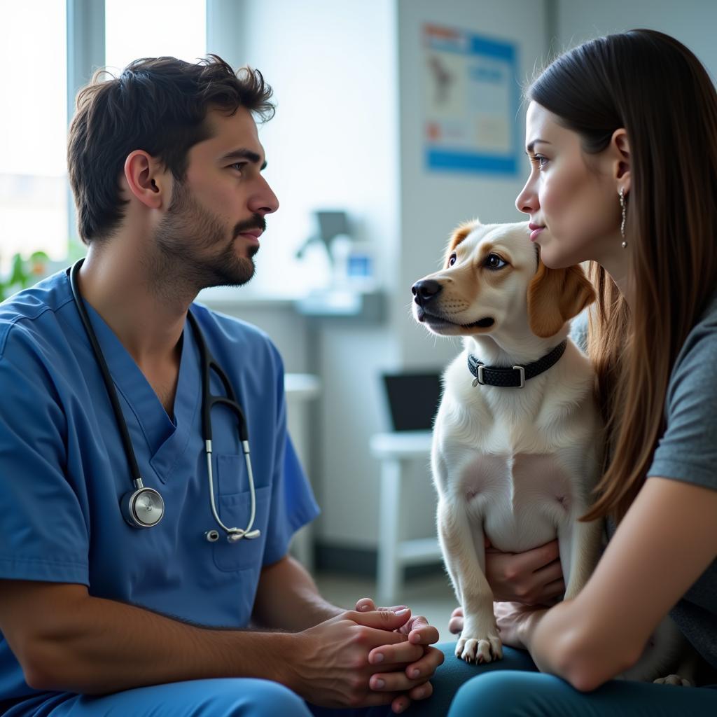 Pet Owner Discussing Pet's Condition with Veterinarian