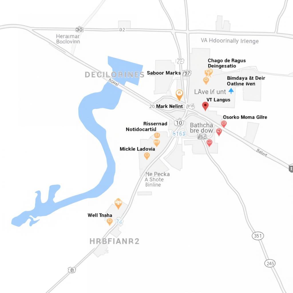 Map Showing Restaurant Locations Near VA Hospital