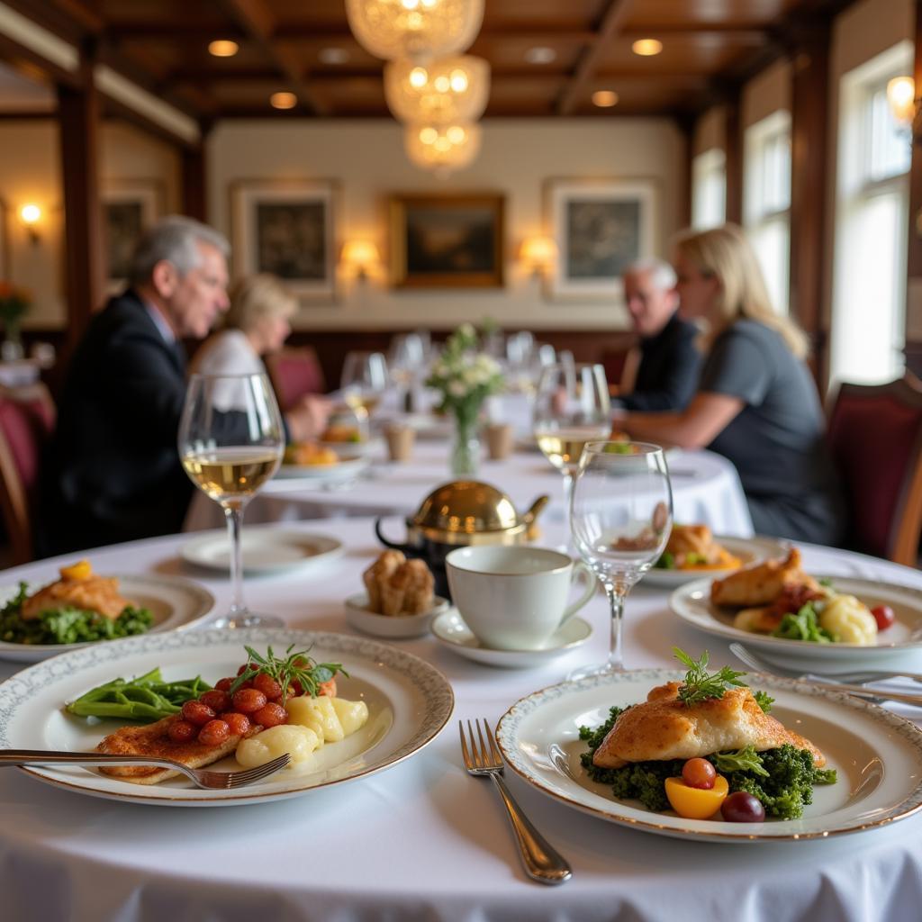 Guests enjoying a meal in the elegant dining room