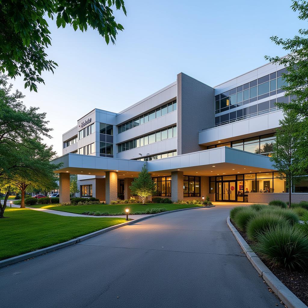 Exterior view of San Jose Hospital, showcasing its modern architecture and inviting atmosphere.