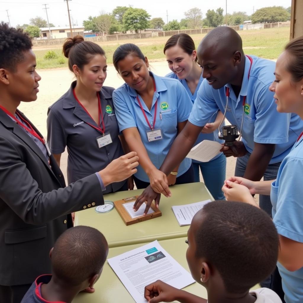 Healthcare workers from Soddo Christian Hospital engaging with community members during an outreach program.