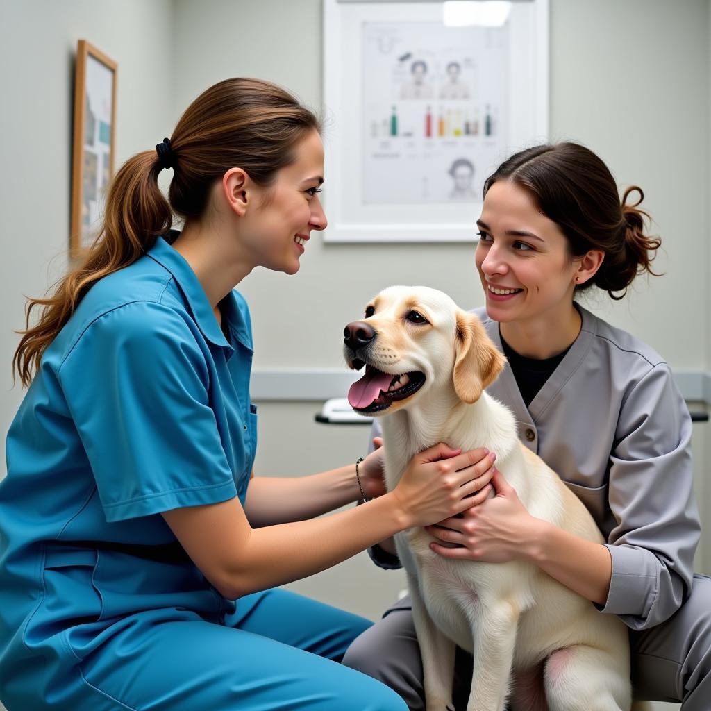 Veterinarian Comforting Dog Owner