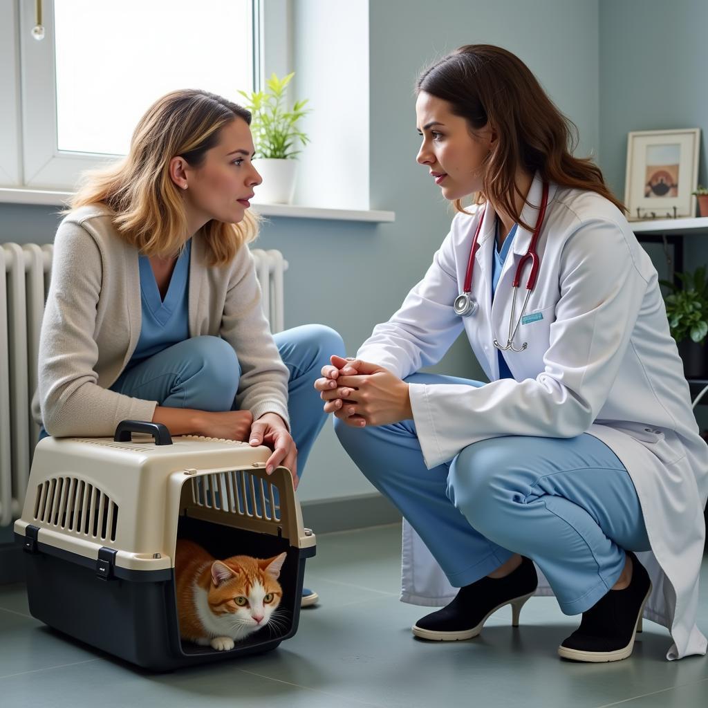 Veterinarian speaking with a concerned pet owner