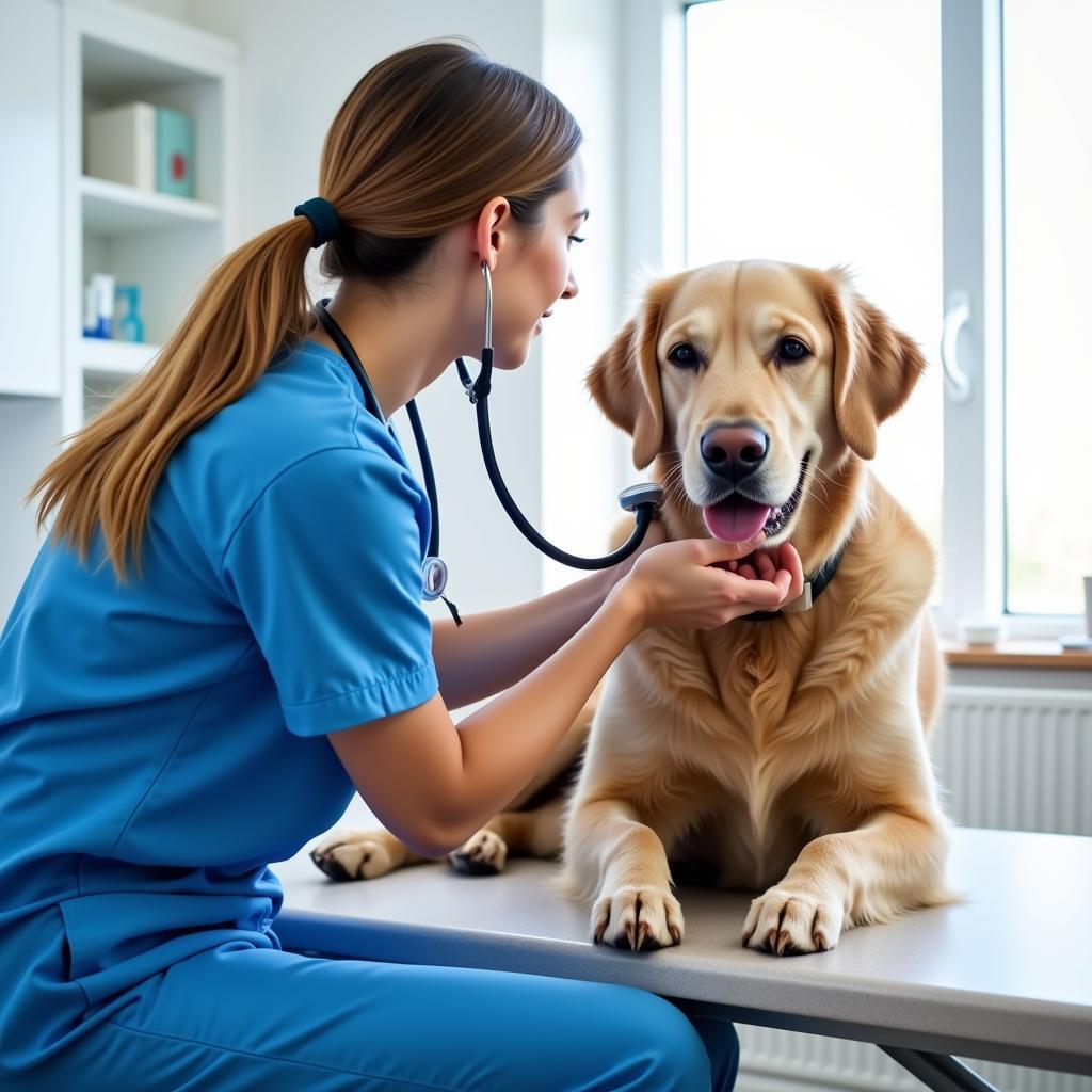 Veterinarian Examining a Dog in a 24-Hour Clinic