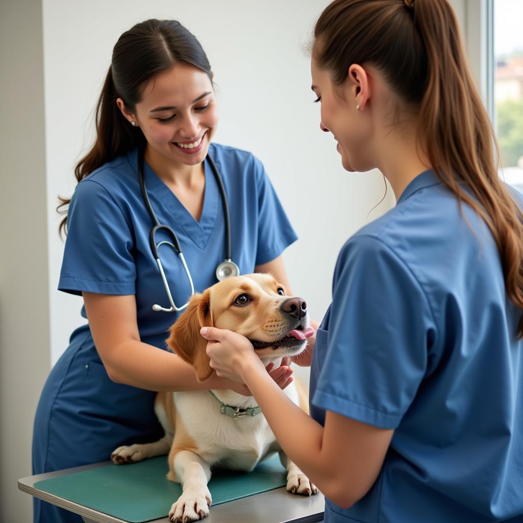 Veterinarian Examining a Dog