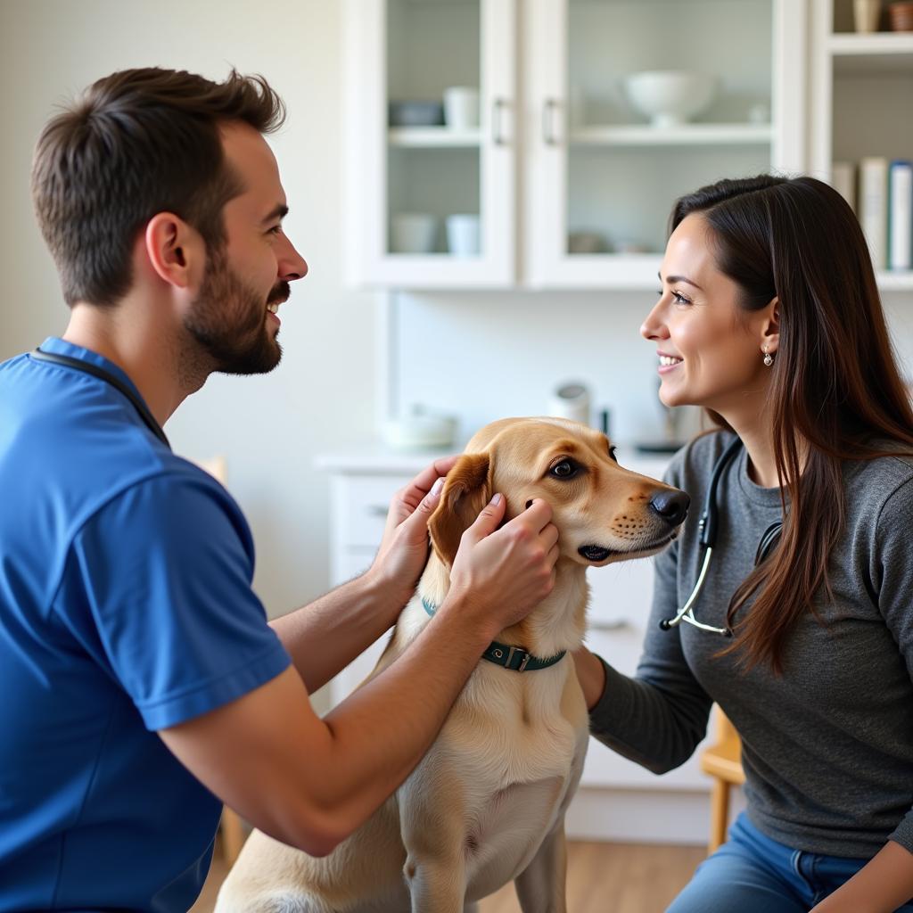 Veterinarian conducting a thorough examination on a dog