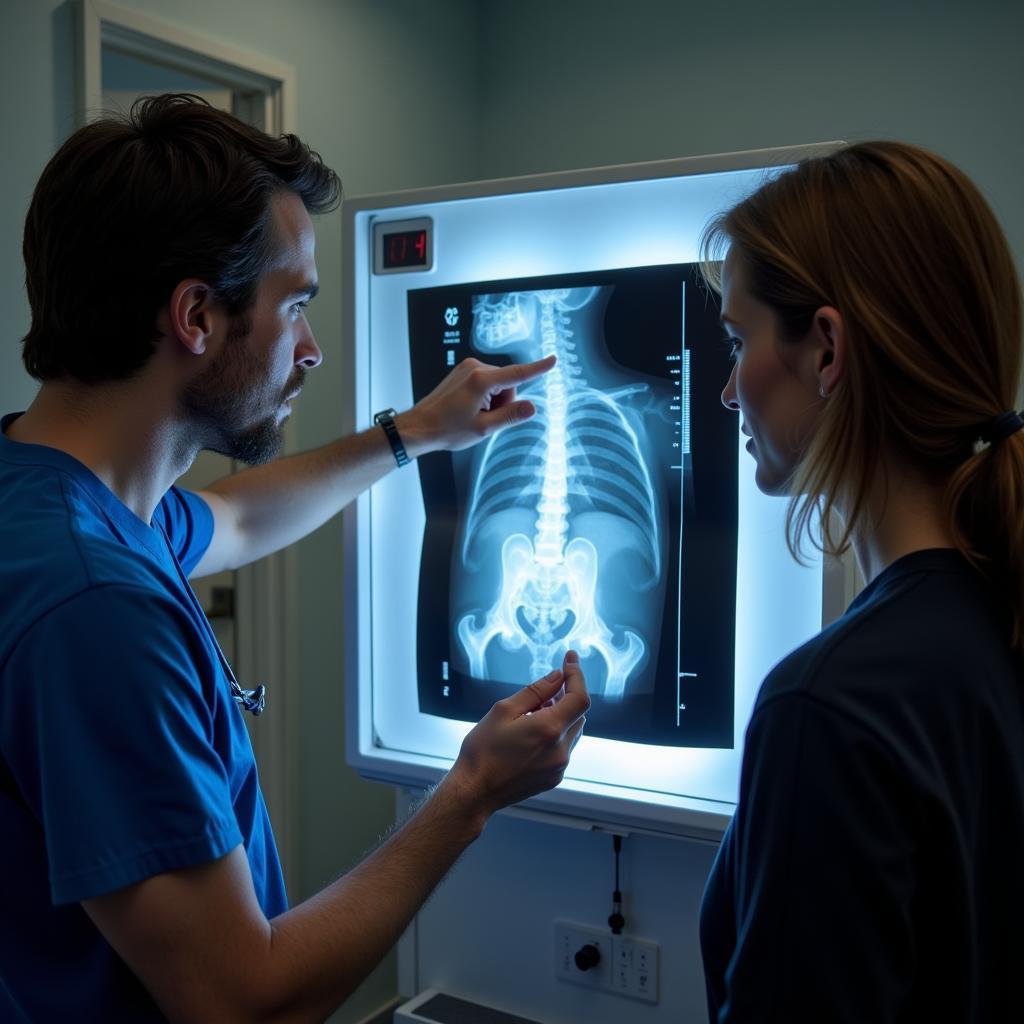 Veterinarian Explaining X-ray to Pet Owner