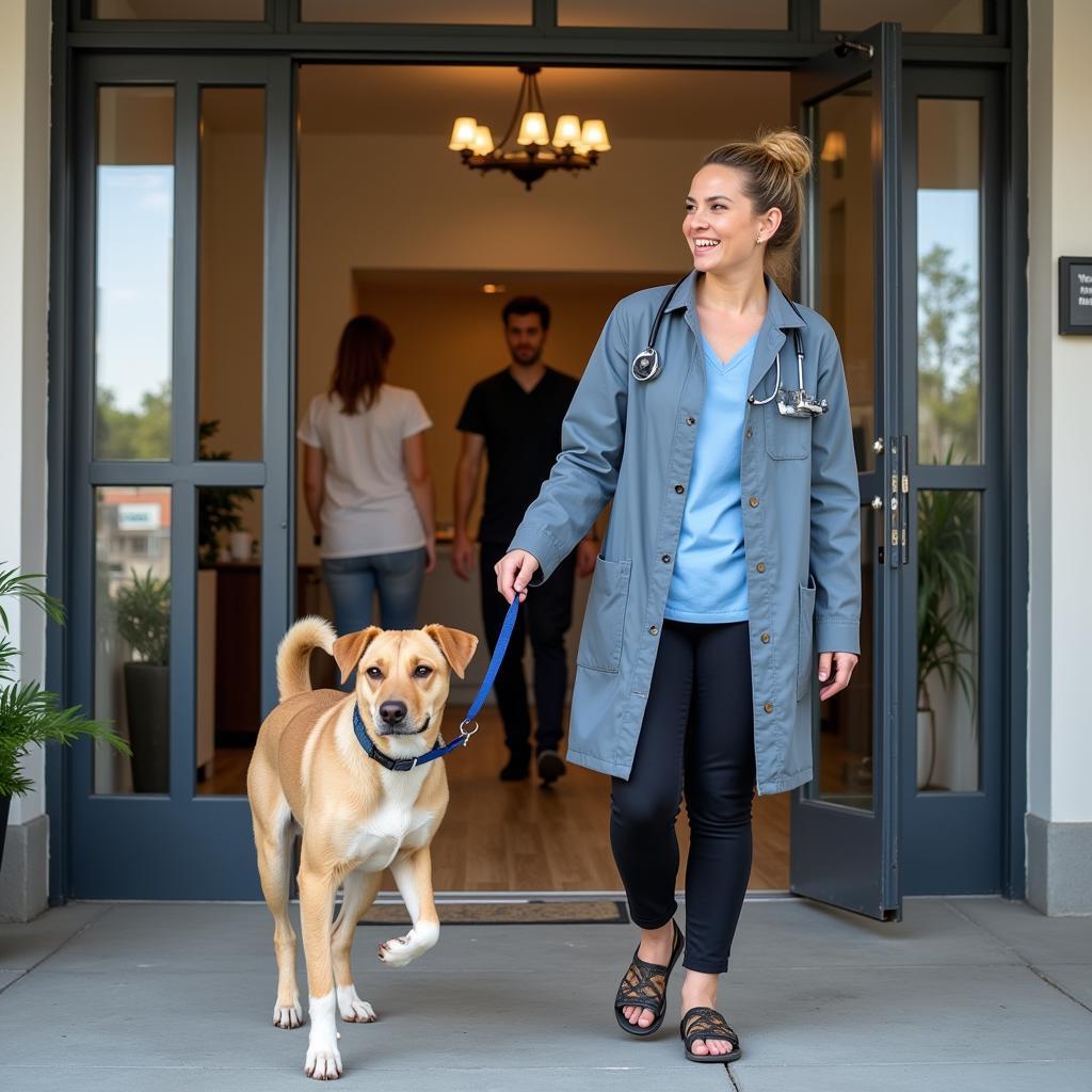 Happy Pet Owner Leaving Wickham Rd Animal Hospital with their Healthy Pet