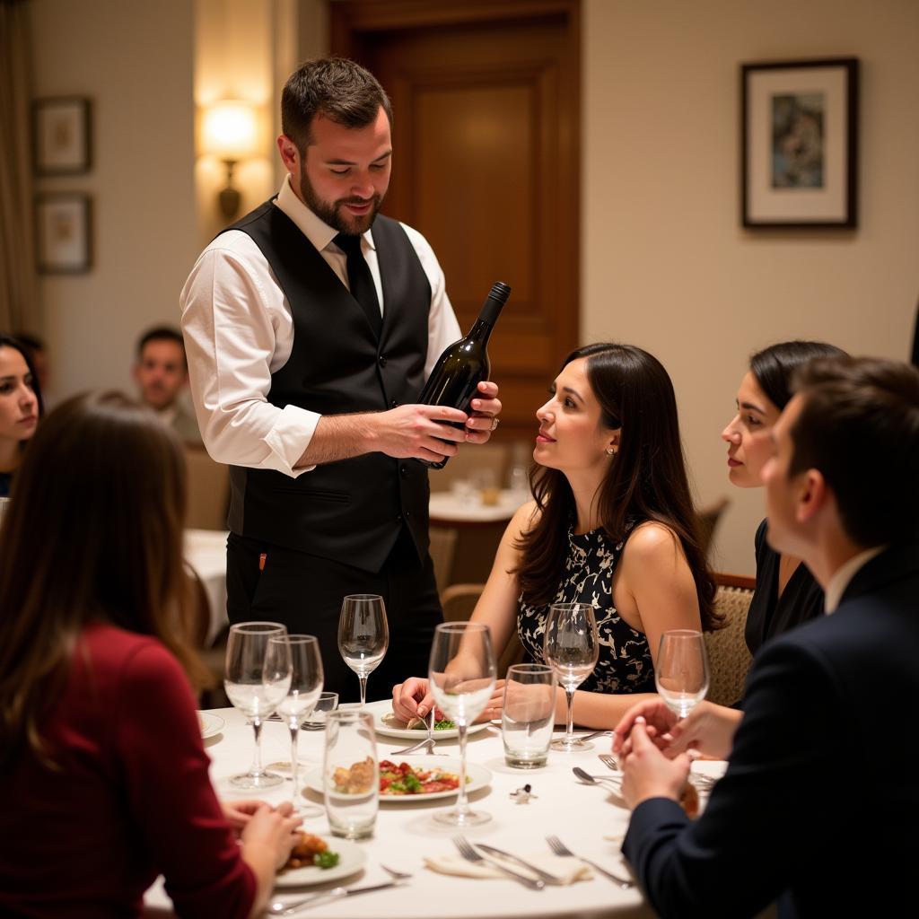 Sommelier presenting a wine selection to guests