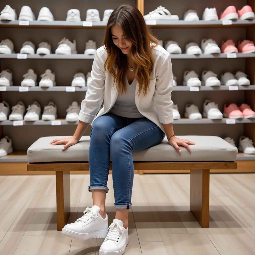 Woman Trying on Hospital Shoes