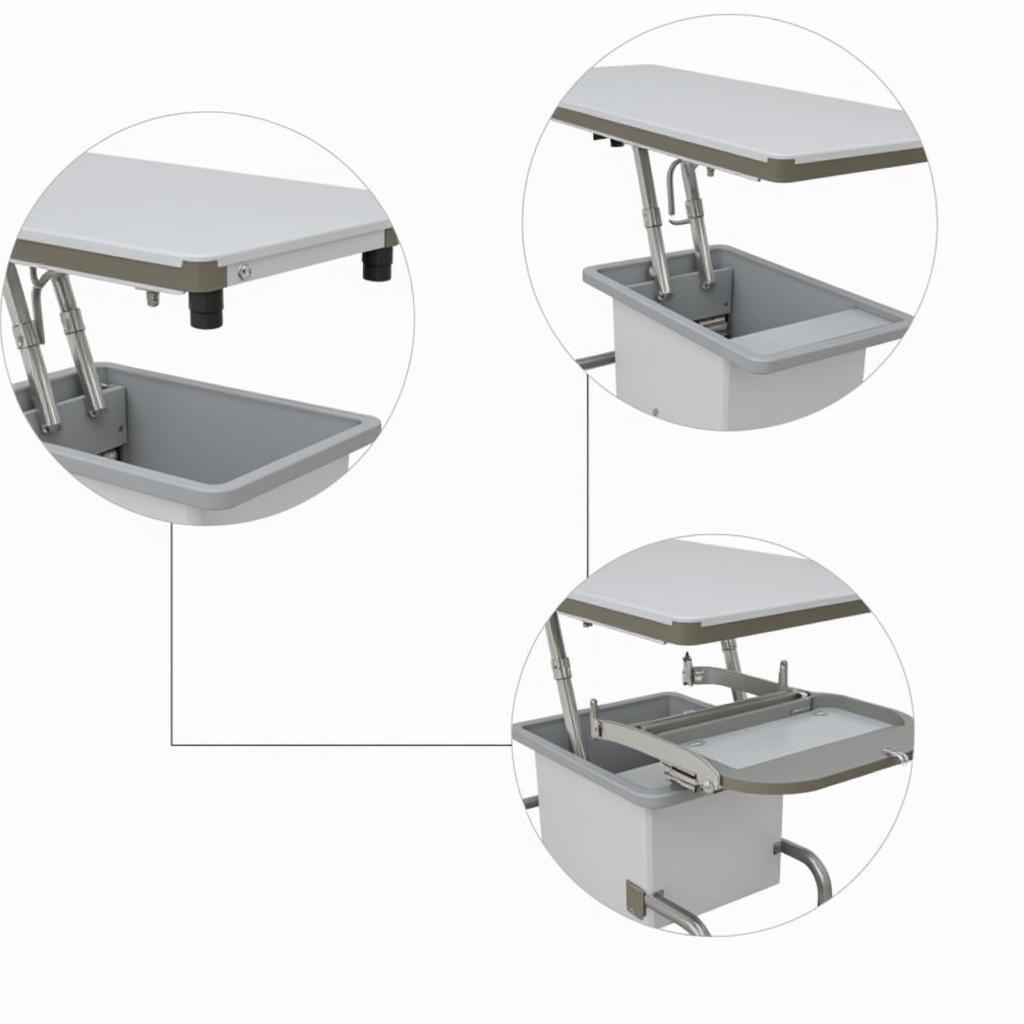 Adjustable hospital overbed table with features