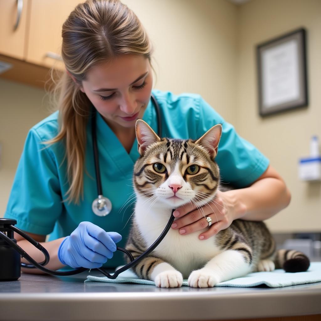 Veterinarian Performing a Thorough Exam on a Cat