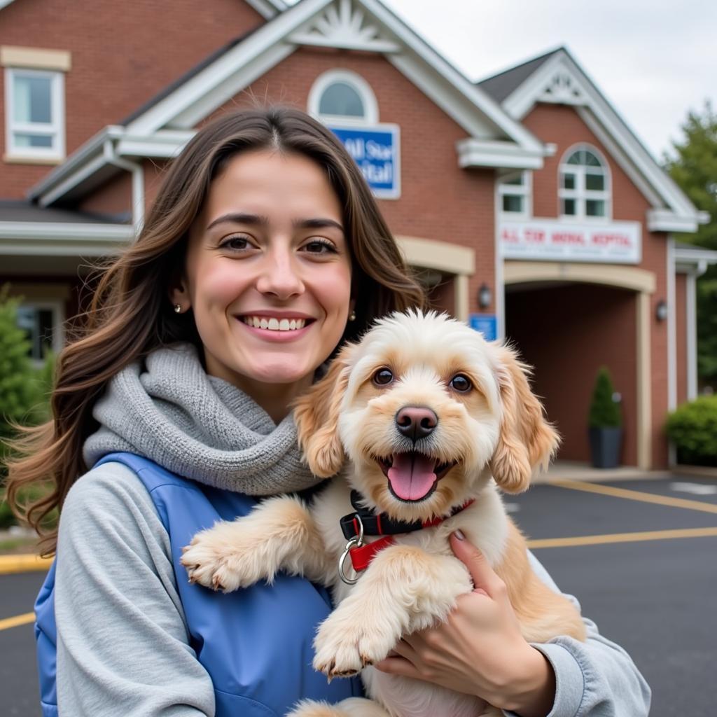 Happy Pet Owner with Healthy Dog at All Star Animal Hospital Surprise AZ