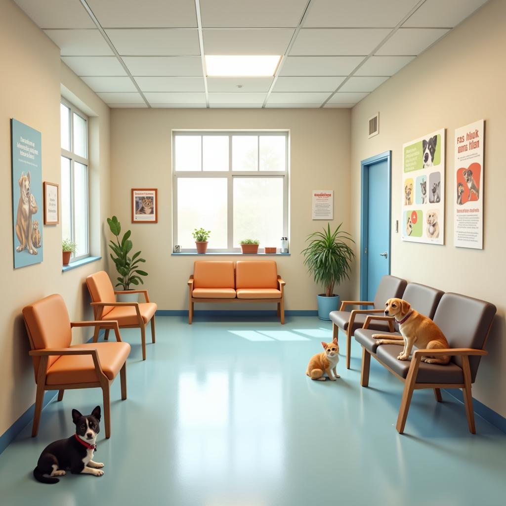 Calm and inviting waiting room at a veterinary hospital