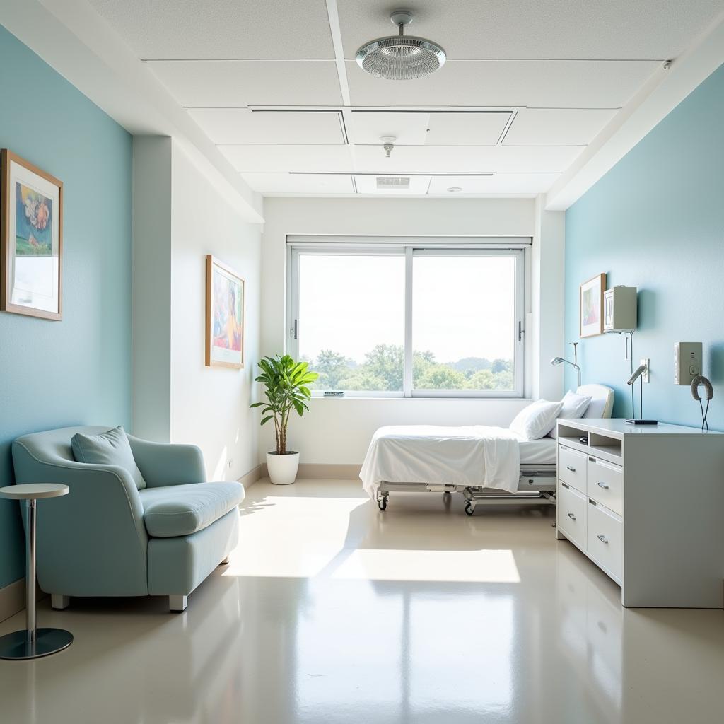 A comfortable and well-equipped patient room at Centenario Hospital Miguel Hidalgo designed for patient well-being.