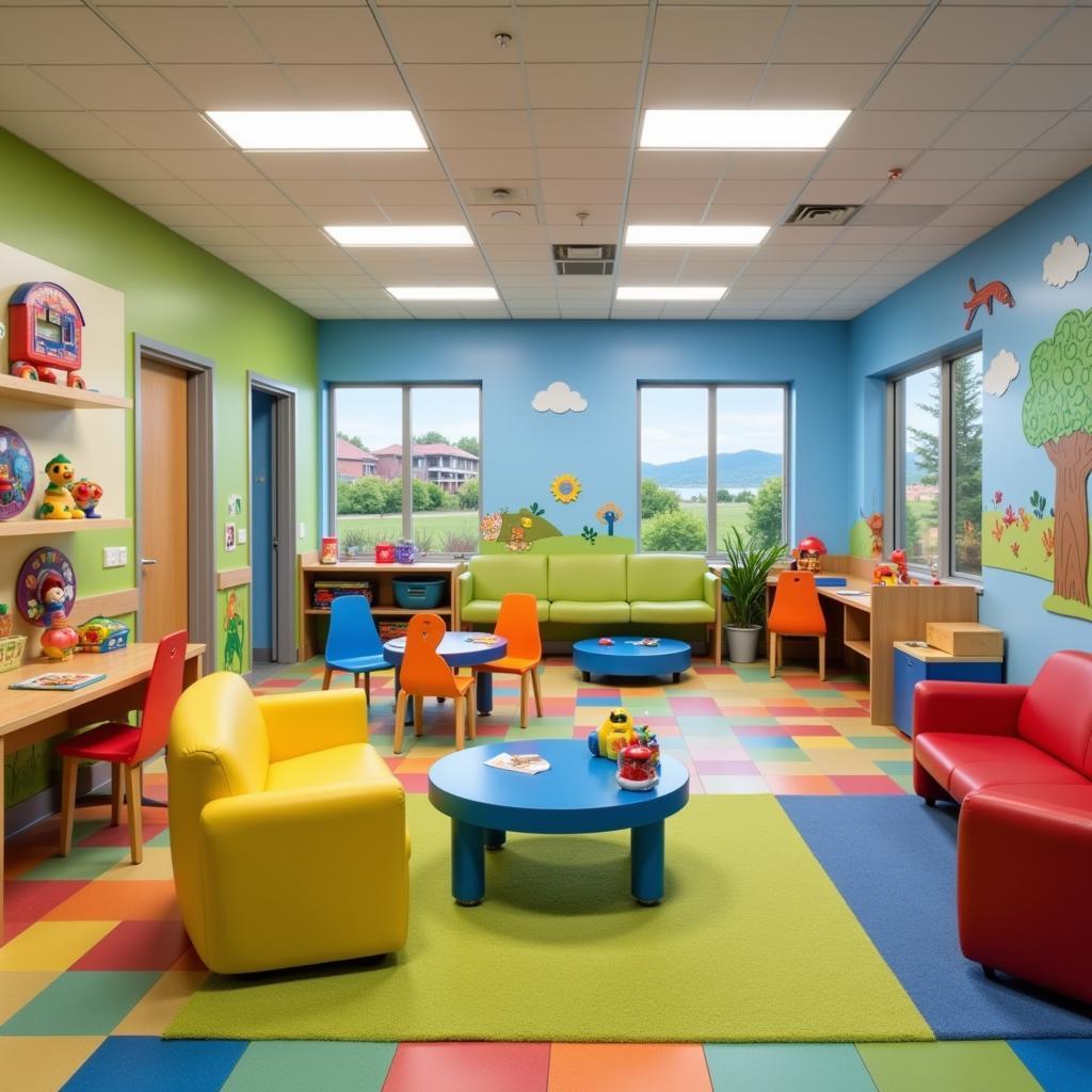 Bright and colorful waiting area in a children's hospital