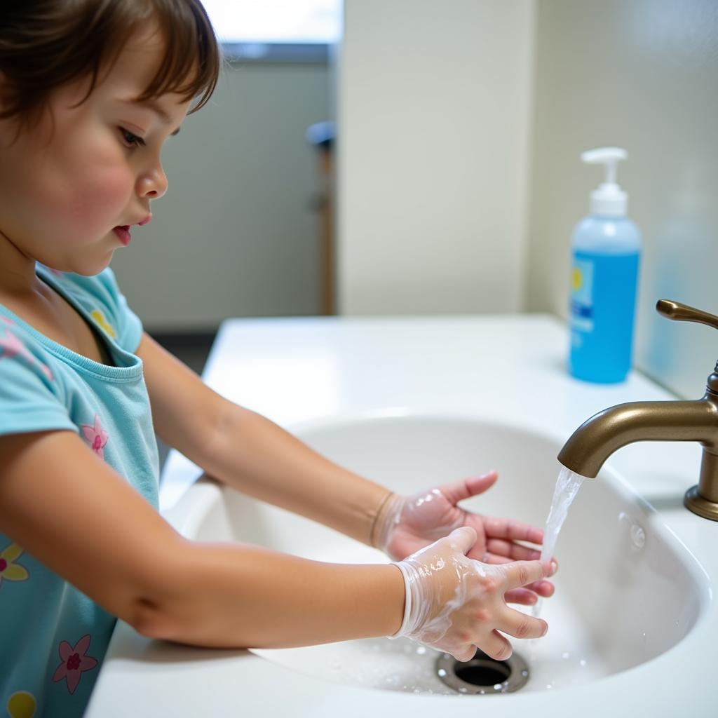 Child Washing Hands at Hospital Sink