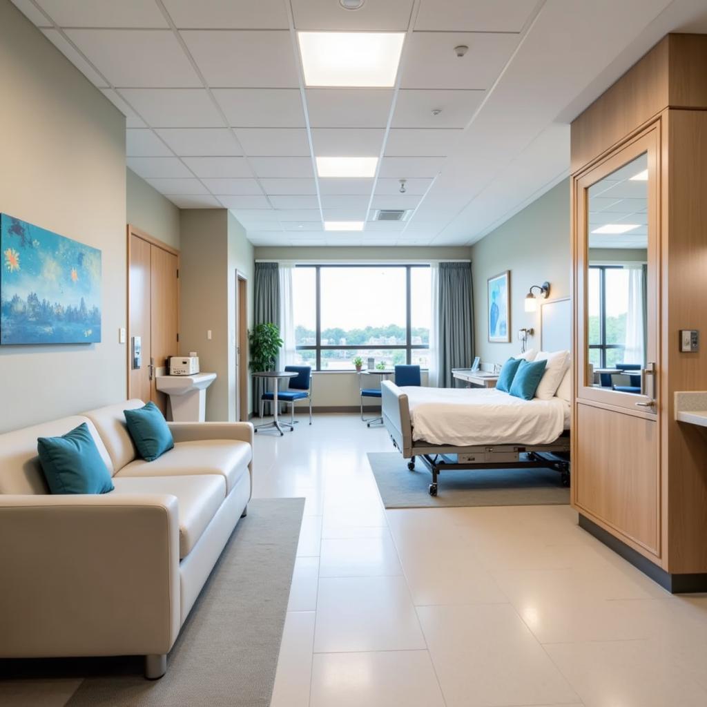 Comfortable and modern patient room in a CMQ hospital in Puerto Vallarta designed for patient well-being and recovery.