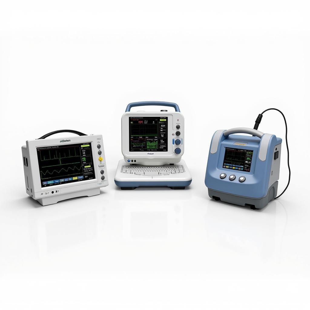 Various vital sign machines used in hospital settings, from basic models to advanced patient monitors.