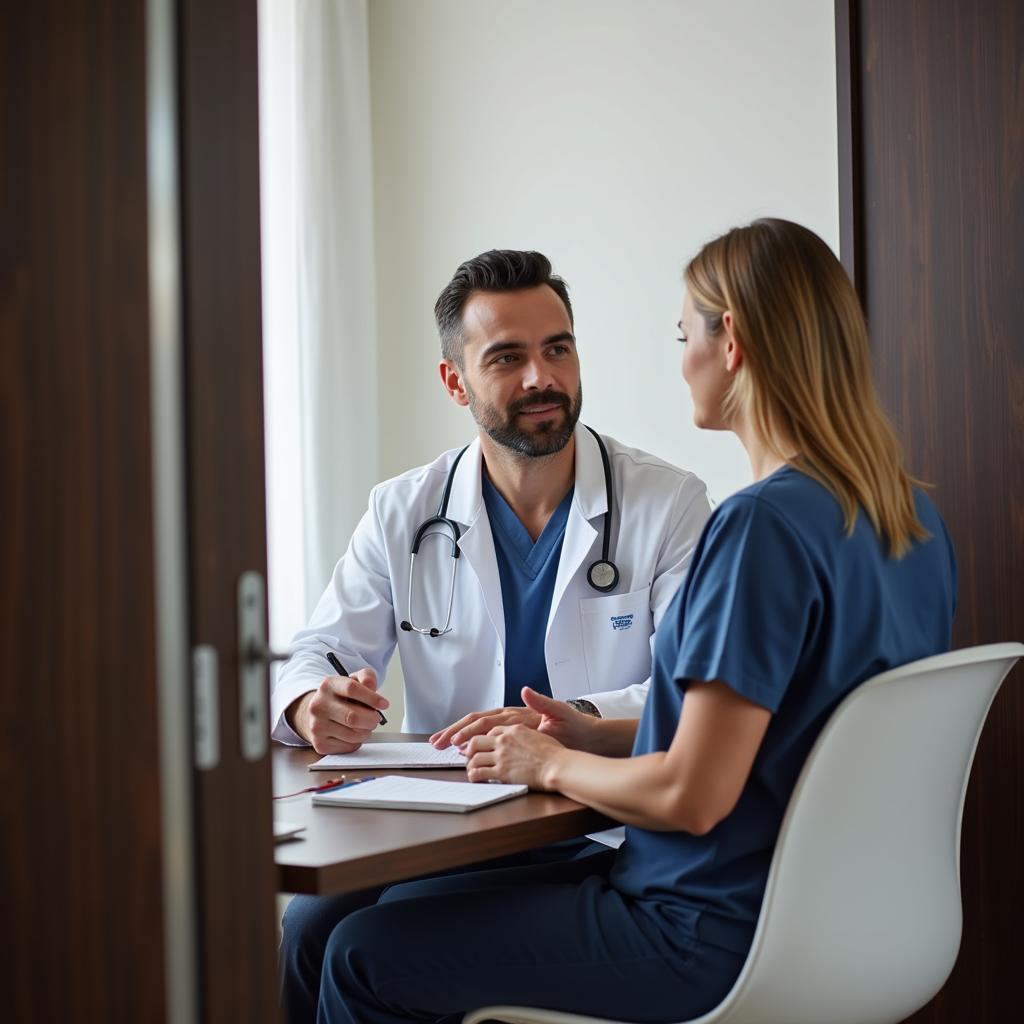 Doctor Consulting Couple in Hospital