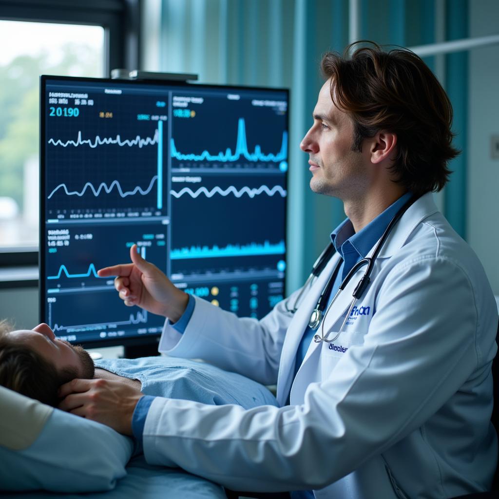 A doctor reviewing a patient's vital signs on a digital chart.