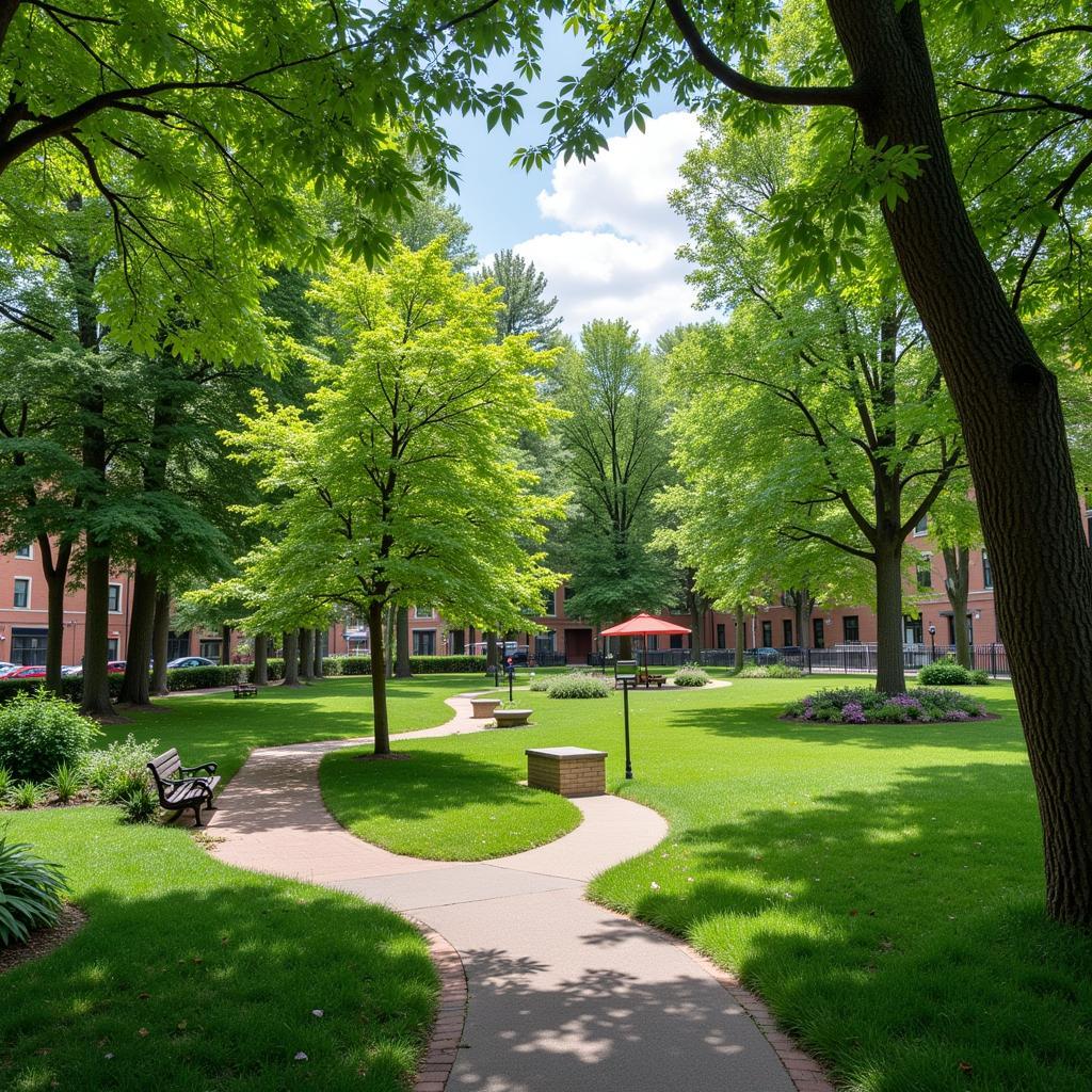 Serene Park Scene in Graduate Hospital: Lush greenery, walking paths, and benches, offering a peaceful retreat within the city.