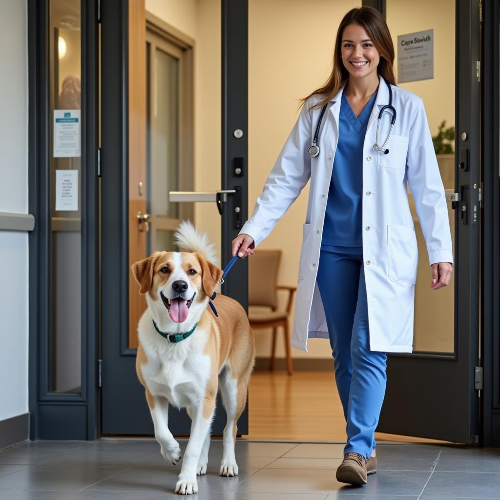 Happy Dog Leaving Veterinary Hospital