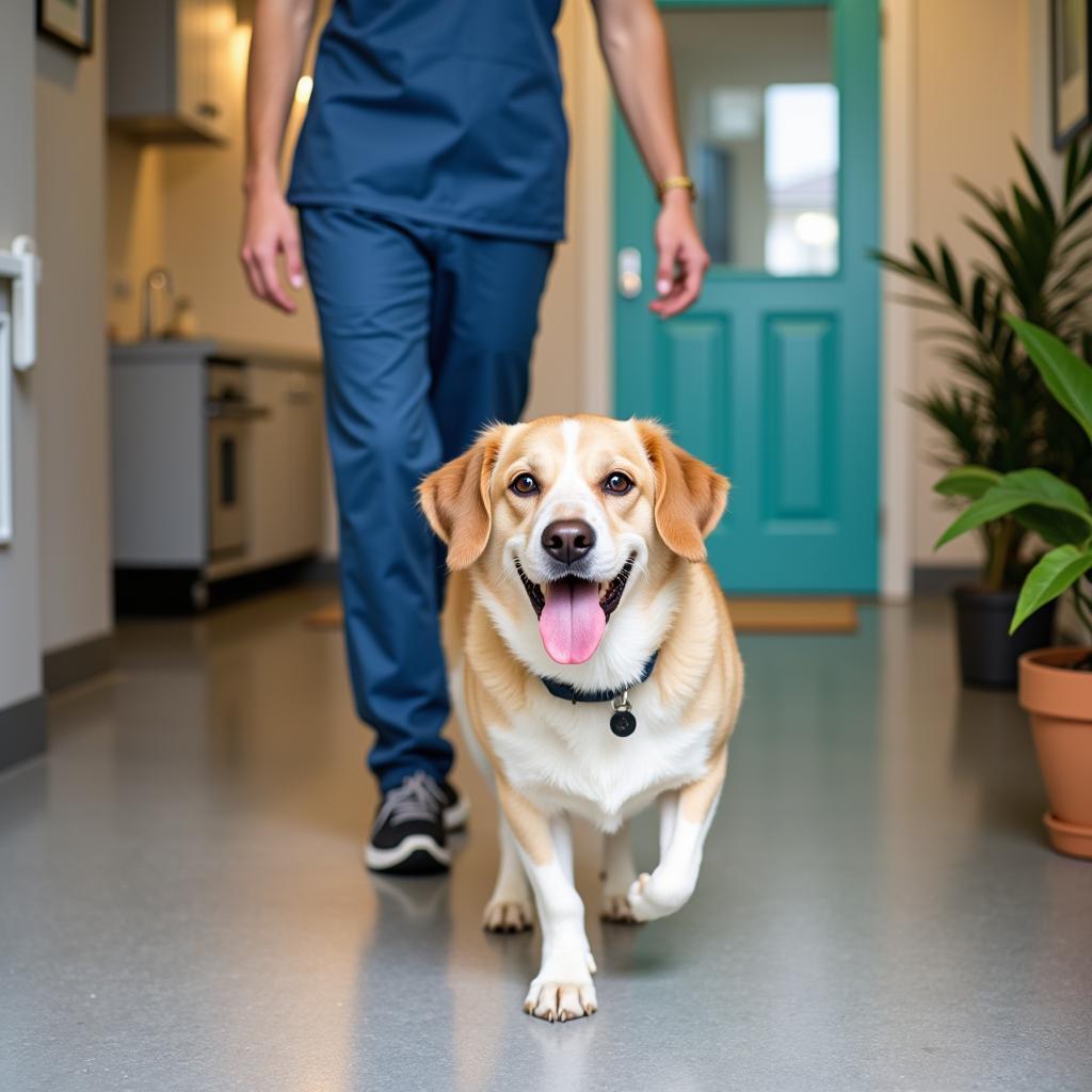 Happy and healthy dog after a checkup at the veterinary hospital