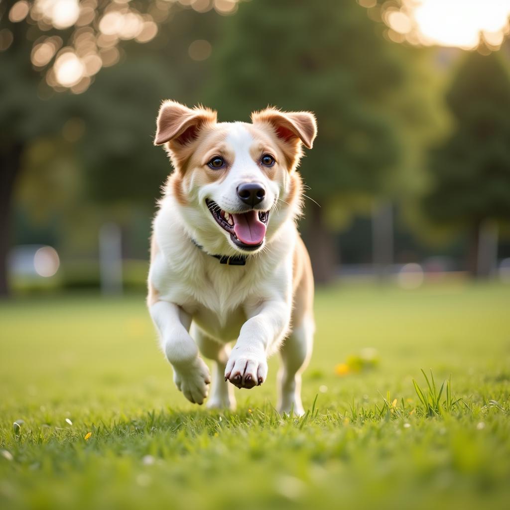 Happy and healthy dog playing after a checkup at the vet