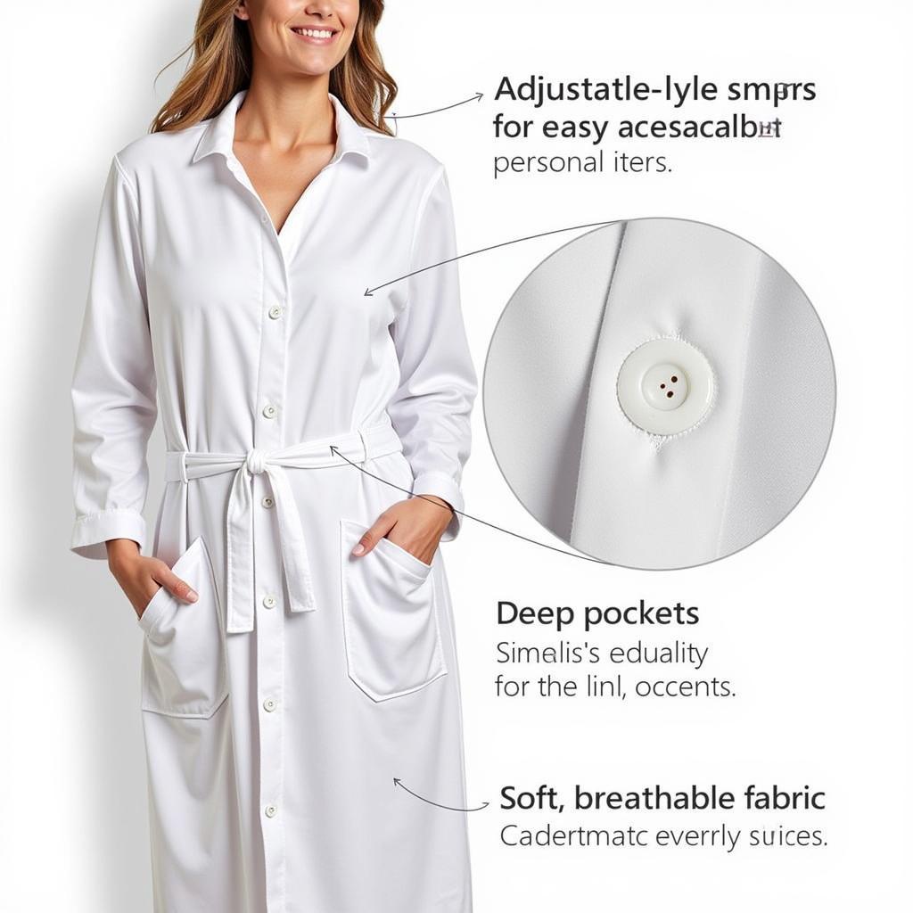 Close-up of hospital delivery robe features like snaps and pockets