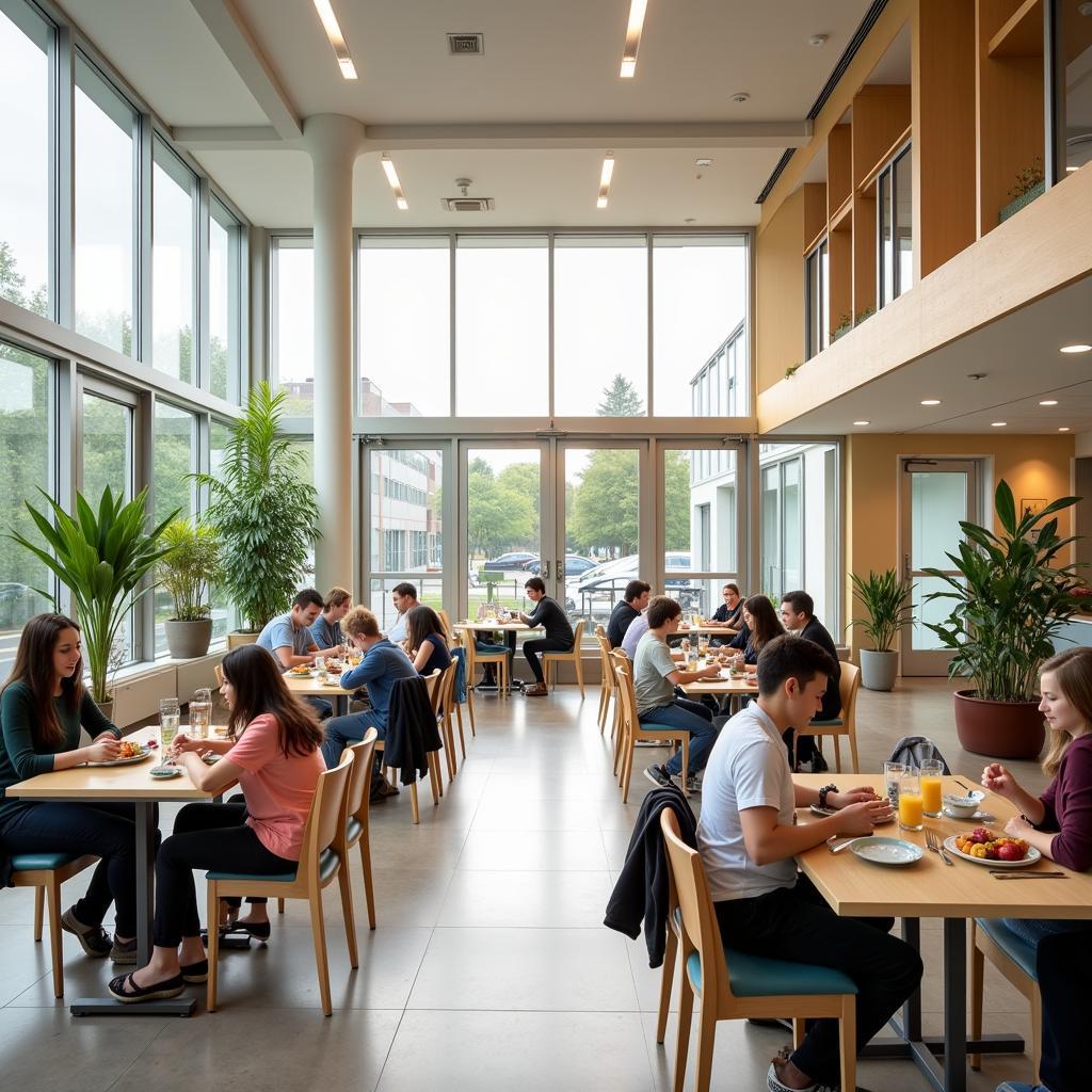 A bright and welcoming hospital dining area.