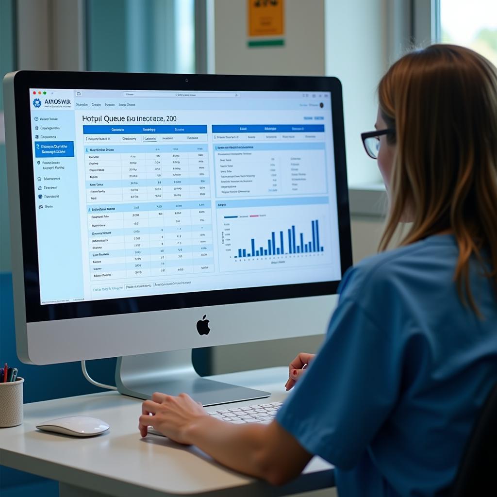 Hospital staff monitoring the queue management system dashboard