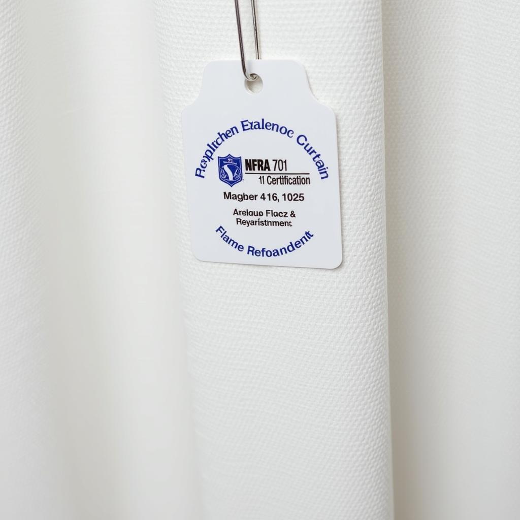 Hospital shower curtain with NFPA 701 certification tag