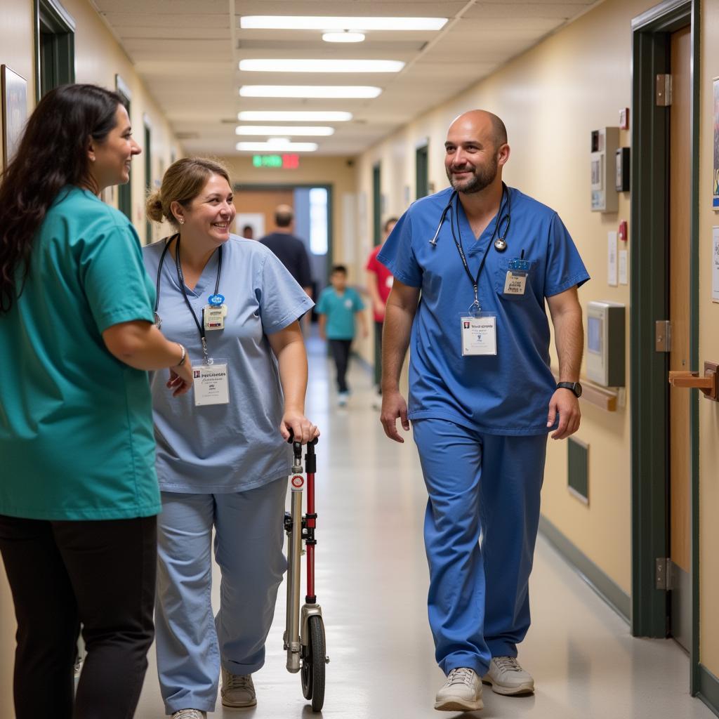 Hospital Staff Guiding Patients During a Code Red Drill