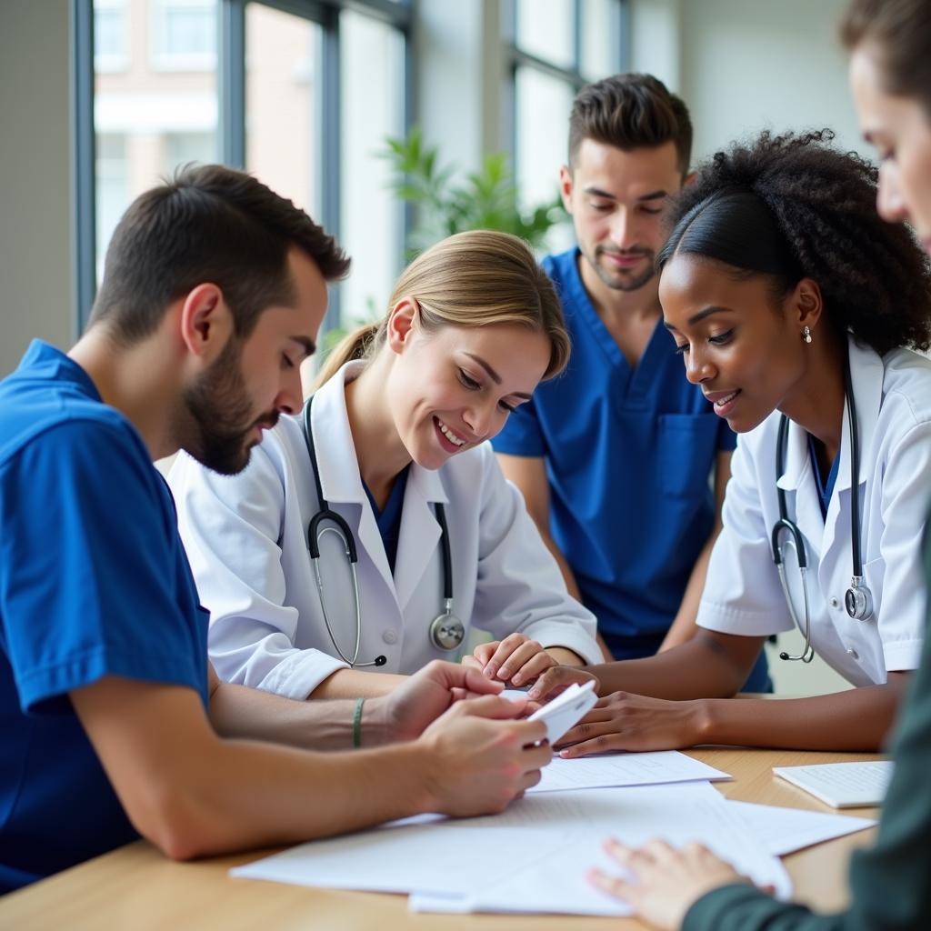 Hospital staff collaborating in a positive and productive environment