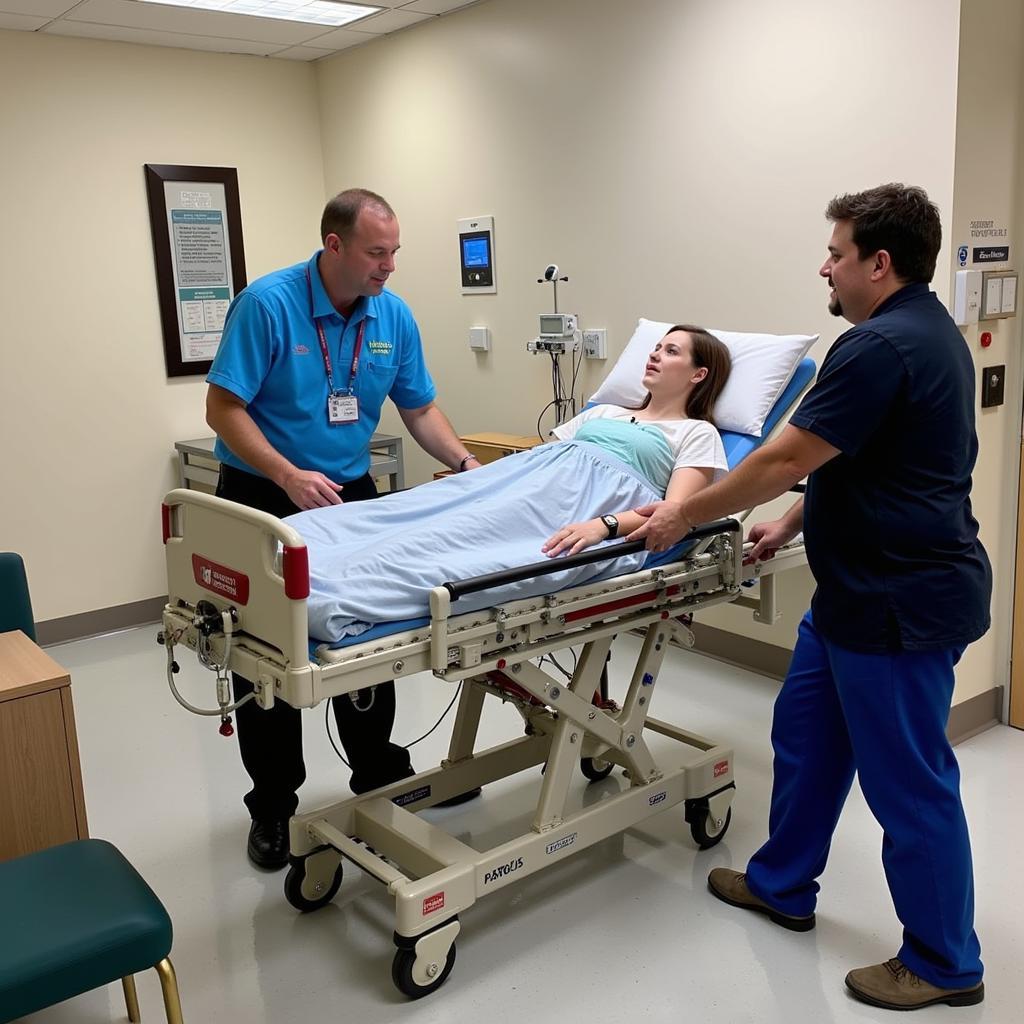 A hospital transporter participates in a training session.