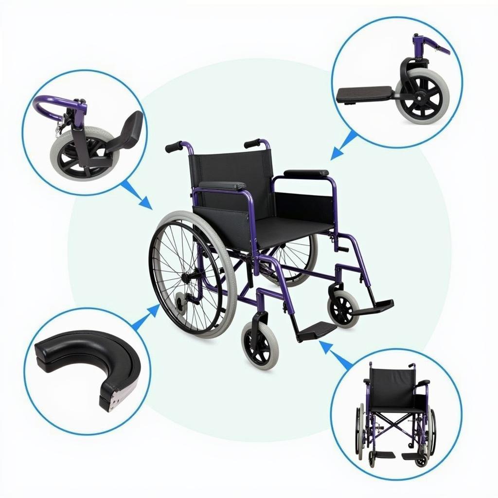 Close-up view of hospital wheelchair features.