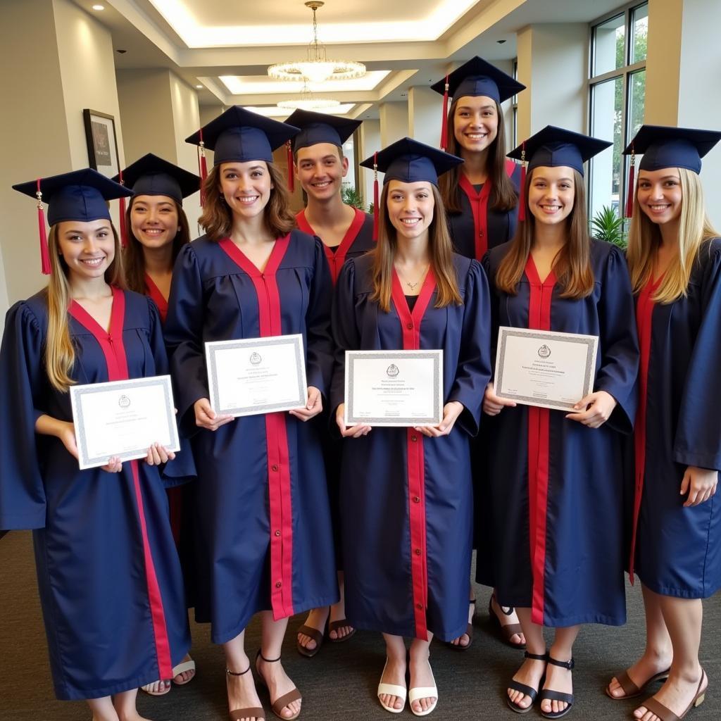 Interns celebrating at a graduation ceremony.