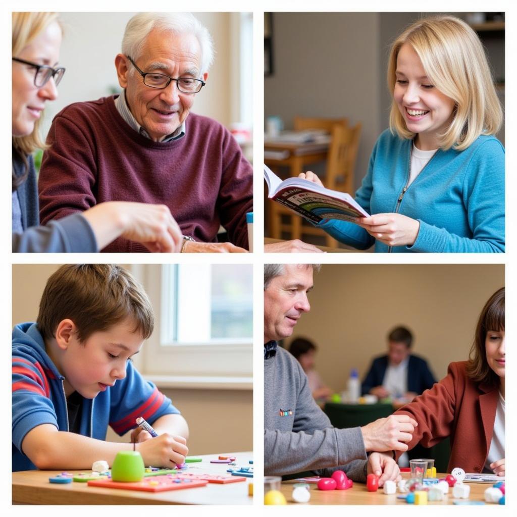 Residents participating in various activities in a comfortable setting