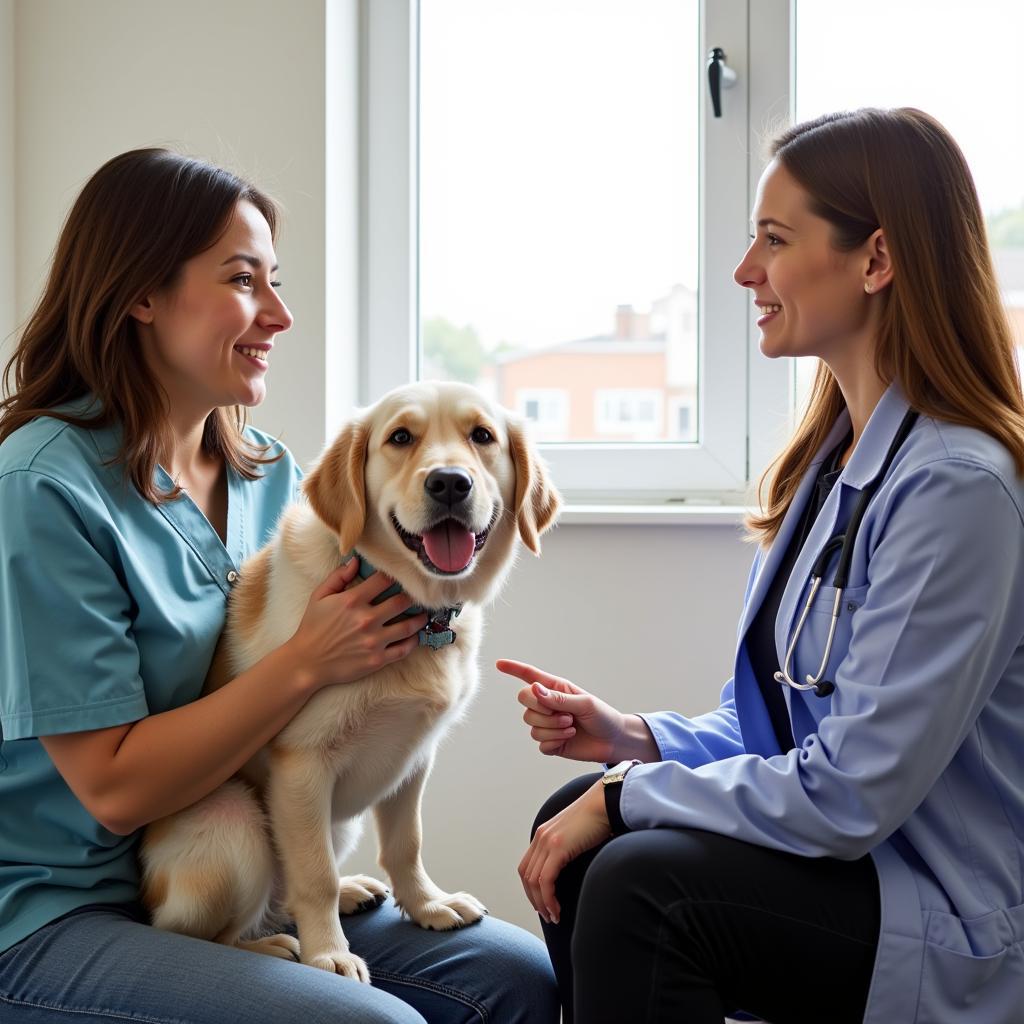 Pet owner asking questions to a veterinarian during a consultation at a Lake Wales animal hospital.