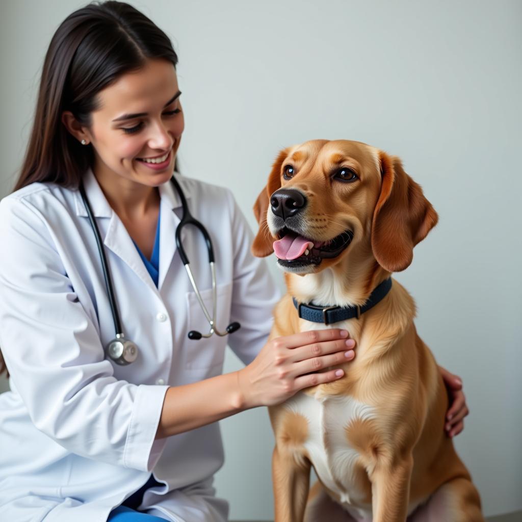 A veterinarian conducting a routine checkup on a healthy dog.