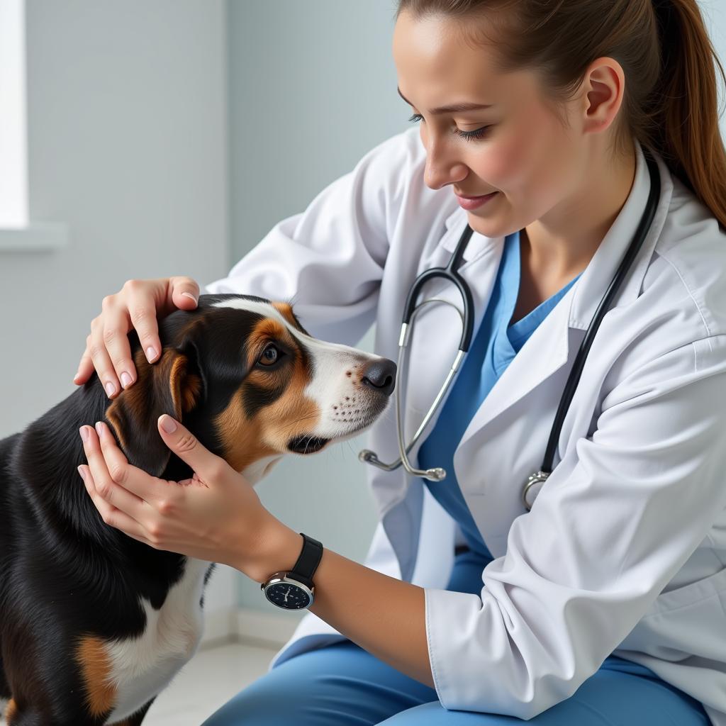 Veterinarian Examining a Dog for Preventative Care