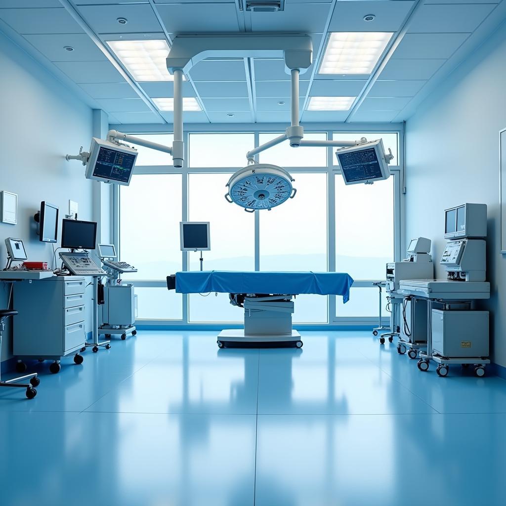 A state-of-the-art operating room at Saint Francis Hospital in Pittsburgh, equipped with advanced medical technology for various surgical procedures.